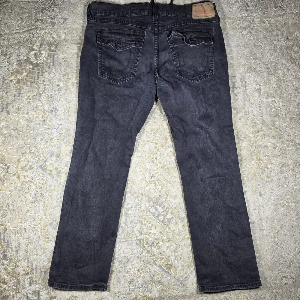 True Religion Jeans Mens 42x29 Black Ricky  Relaxed Straight Denim